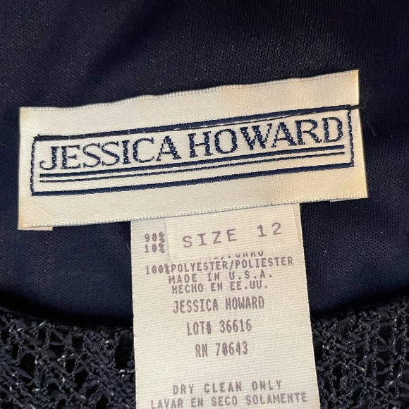 Jessica Howard Long Navy Blue Sparkle Lace Dress. Lined. Size 12. Cap Sleeves. - Picture 9 of 11